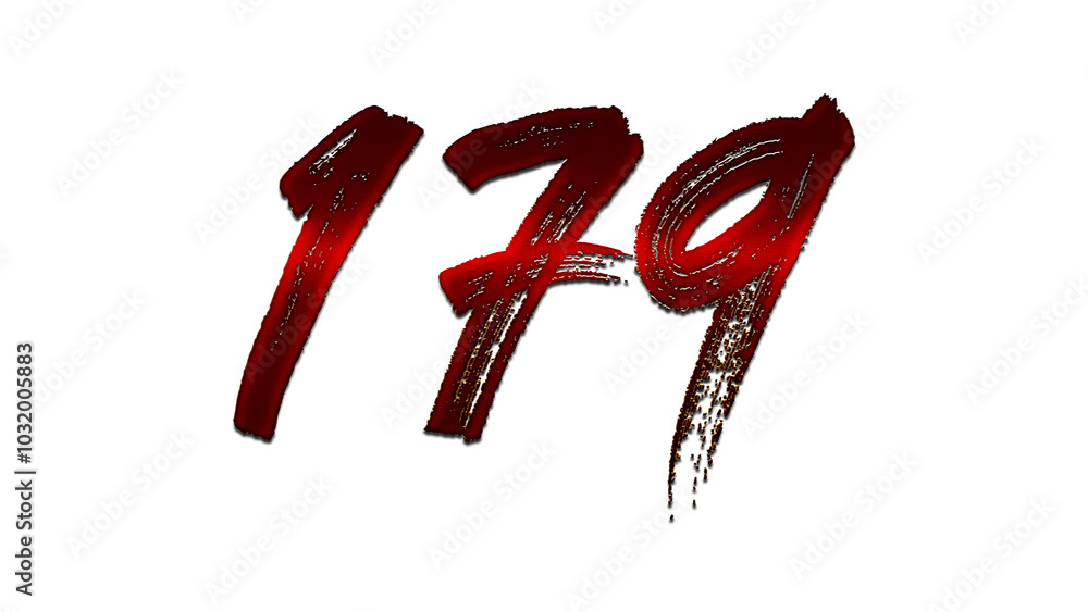 3D blood red number design of 179 on white background. 3D blood red number design of 179 on white background.