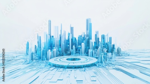 Futuristic Cityscape with Digital Circuitry