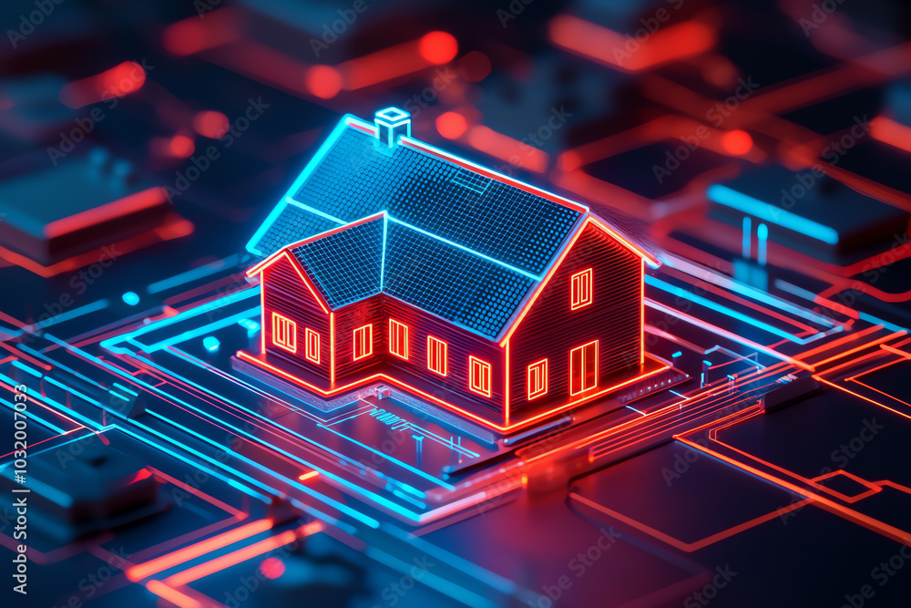 Integrated smart home platform, controlling multiple devices, hightech home management, 3D illustration Integrated smart home platform, controlling multiple devices, hightech home management, 3D illustration