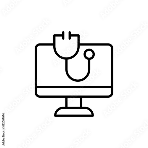 Computer diagnostic outline icons, minimalist vector illustration ,simple transparent graphic element .Isolated on white background