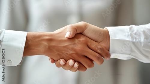 Two individuals engaging in a handshake to signify agreement in a business setting