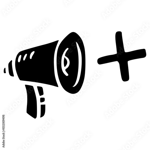 megaphone volume up with plus doodle glyph icon