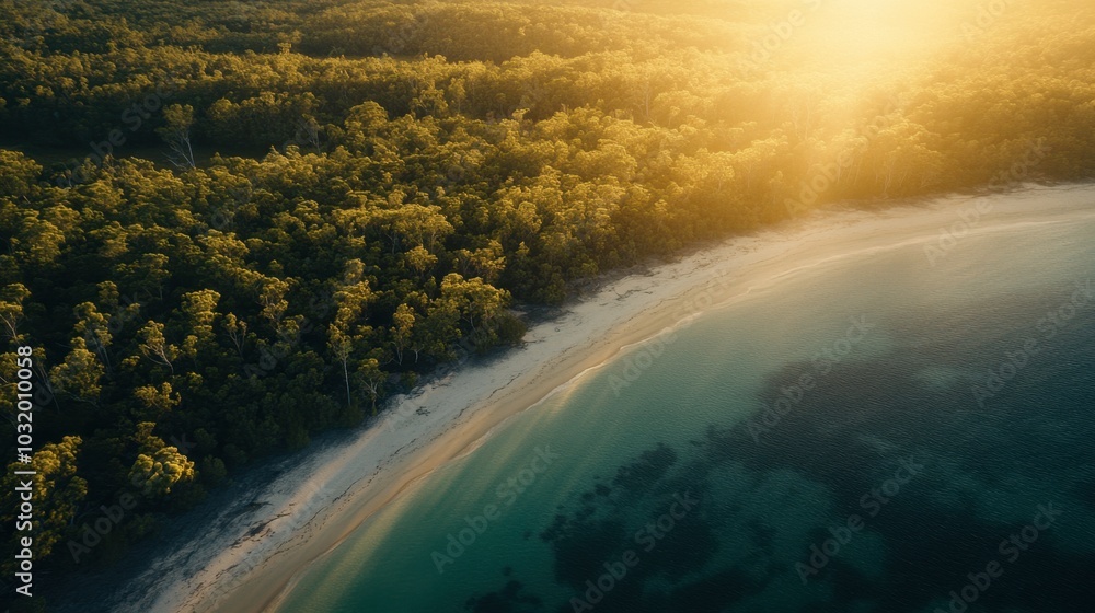 Serene Aerial View of Lush Coastal Landscape