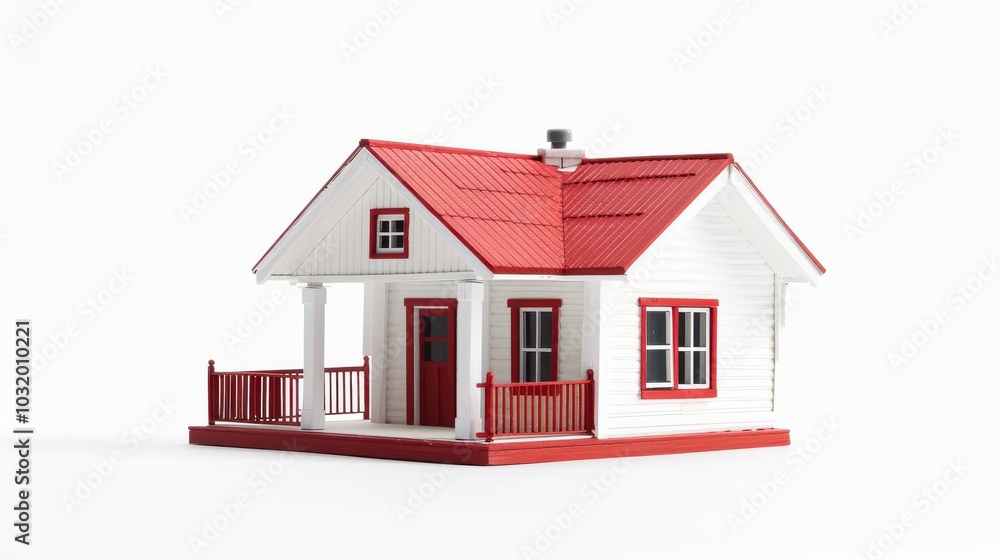 Charming Isolated White and Red House Perfect for Travel and Nature Imagery Charming Isolated White and Red House Perfect for Travel and Nature Imagery