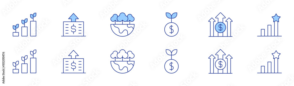 Growth icon set in two styles, Duotone and Thin Line style. Editable stroke. growth, chart, earnings, grow Growth icon set in two styles, Duotone and Thin Line style. Editable stroke. growth, chart, earnings, grow