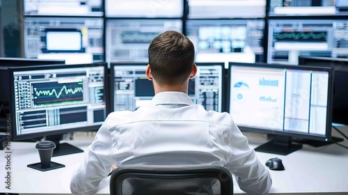 Technician in modern office maintaining network server, surrounded by cables and routers, showcasing focus and professionalism in IT infrastructure management.