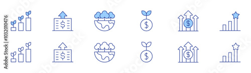 Growth icon set in two styles, Duotone and Thin Line style. Editable stroke. growth, chart, earnings, grow