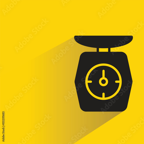 kitchen weight scale icon with shadow on yellow background