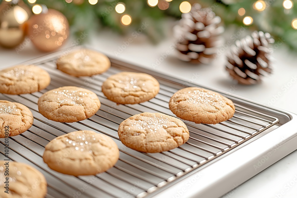 A Warm, Rustic Kitchen Scene With Freshly Baked Holiday Cookies Cooling on a Rack, With Festive Décor All Around, Christmas Food Photography, Christmas Menu Style Photo Image A Warm, Rustic Kitchen Scene With Freshly Baked Holiday Cookies Cooling on a Rack, With Festive Décor All Around, Christmas Food Photography, Christmas Menu Style Photo Image