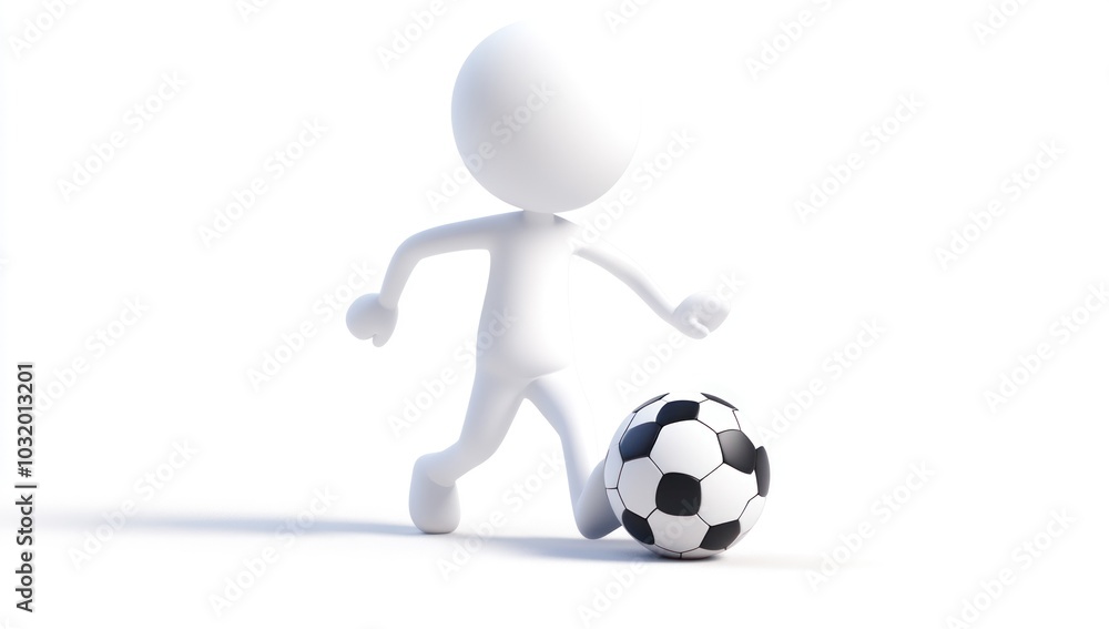 A Simple 3D Render of a White Figure Playing Soccer A Simple 3D Render of a White Figure Playing Soccer