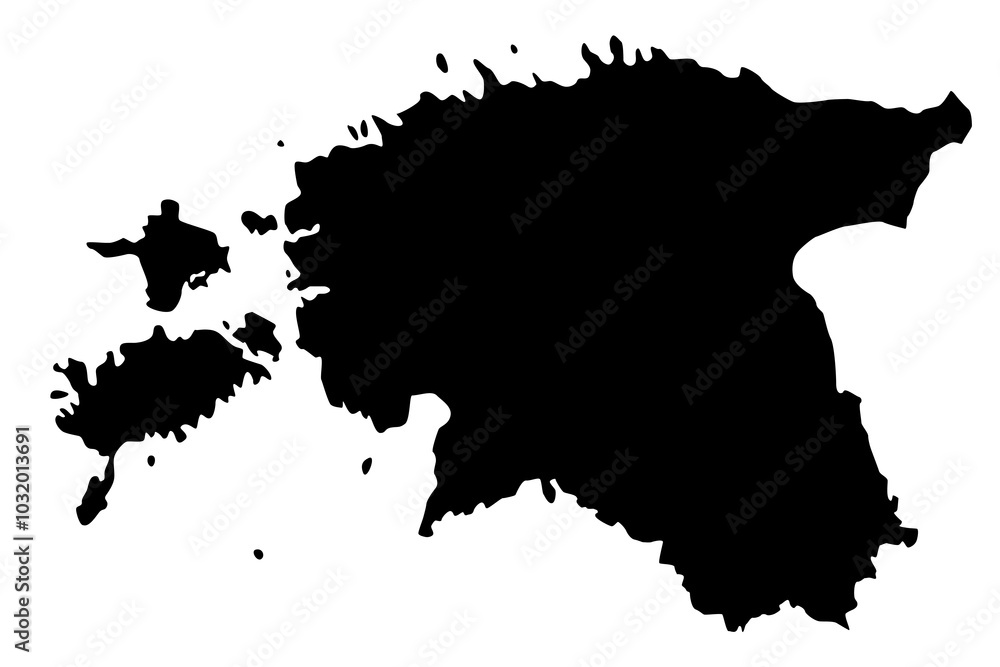 Obraz premium Vector map of Estonia, republic of, a country in Northern Europe. Detailed black silhouette, isolated on white background.