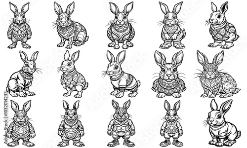 Rabbit Coloring Page for Adults, Intricate Line Art Design for Relaxation and Stress Relief, Ideal for Adult Coloring Books or Printable Art Therapy Activities, High-Quality and Detailed Illustration.