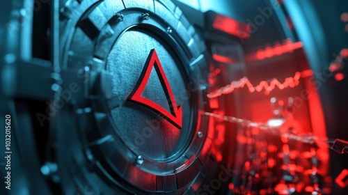 Cybersecurity Symbol: A Red Triangle with an Arrow Down Inside a Vault