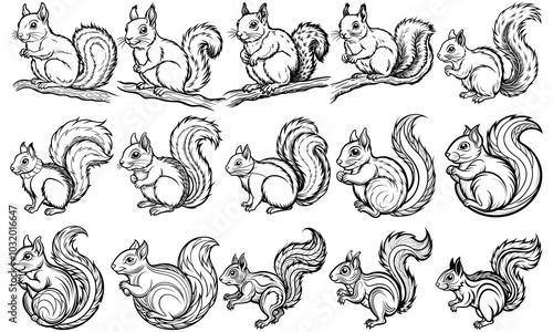 Detailed Squirrel Coloring Page for Adults, High-Quality Line Art Design Perfect for Relaxation and Stress Relief, Ideal for Printable Art Therapy or Adult Coloring Books, Beautiful and Engaging Illus