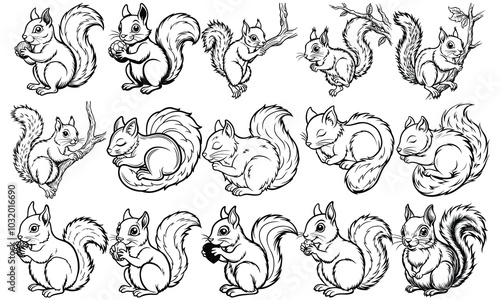 Squirrel Coloring Page for Adults, Intricate Line Art Design for Relaxation and Stress Relief, Ideal for Adult Coloring Books or Printable Art Therapy Activities, High-Quality and Detailed Illustratio
