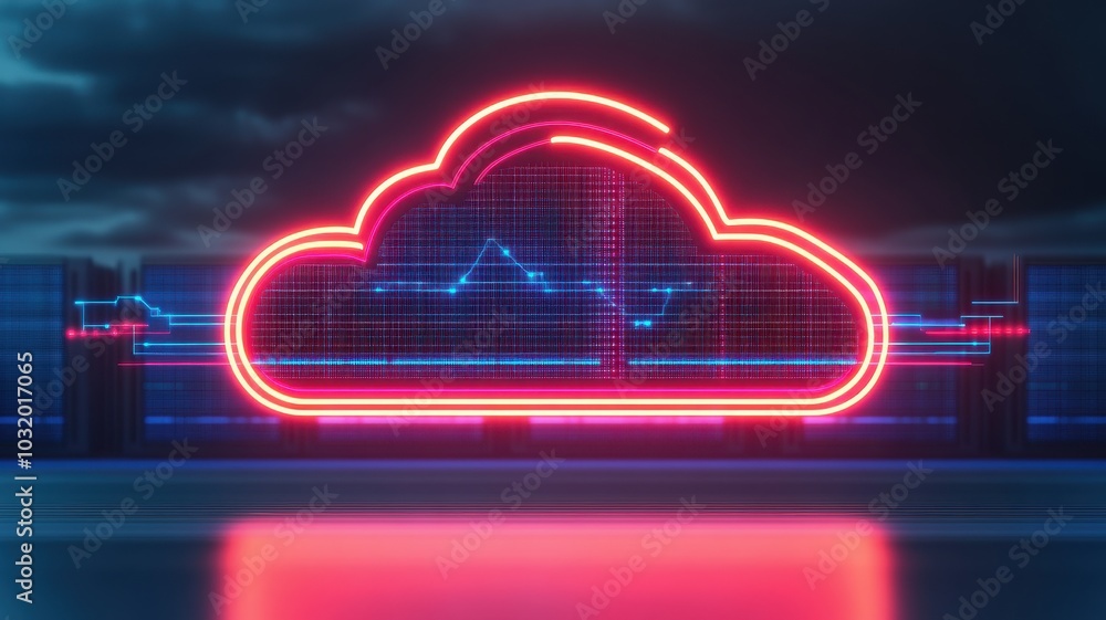 Futuristic neon cloud technology with dynamic data visualization, representing digital storage and innovation in computing. Futuristic neon cloud technology with dynamic data visualization, representing digital storage and innovation in computing.