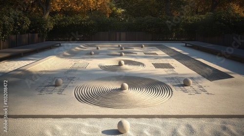 Zen gardeninspired ptanque court with data visualization elements photo