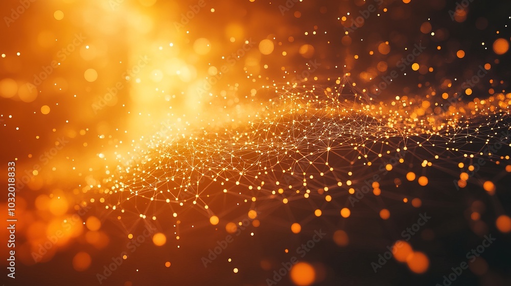 Obraz premium Orange abstract background with a network grid and particles connected