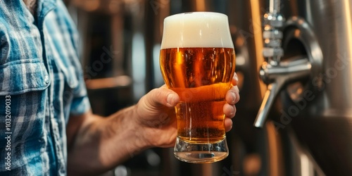 Small Craft Brewery with the Owner Testing a New Beer Recipe in the Brewing Equipment