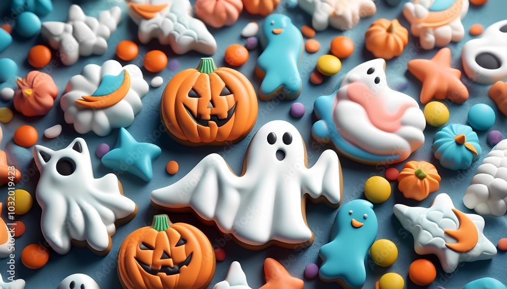 Halloween treats arrangement in 3D clay style Halloween treats arrangement in 3D clay style