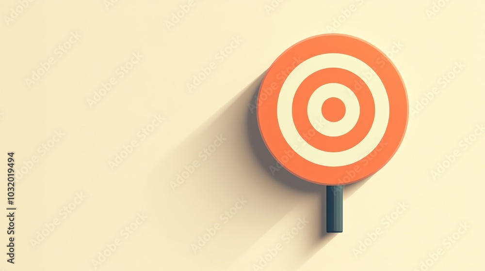 A red target with white circles in the center on a light beige background. A red target with white circles in the center on a light beige background.