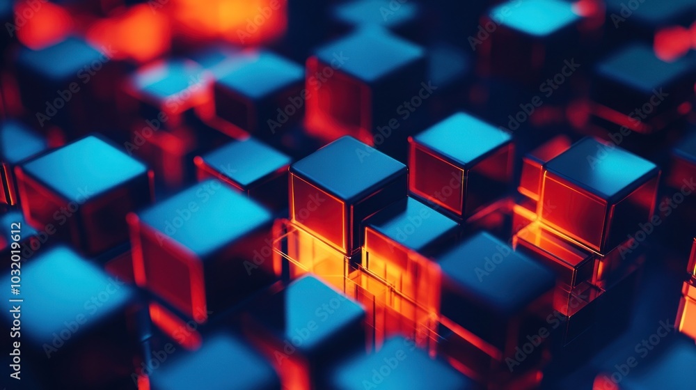 Abstract 3D Cubes with Neon Lights Abstract 3D Cubes with Neon Lights