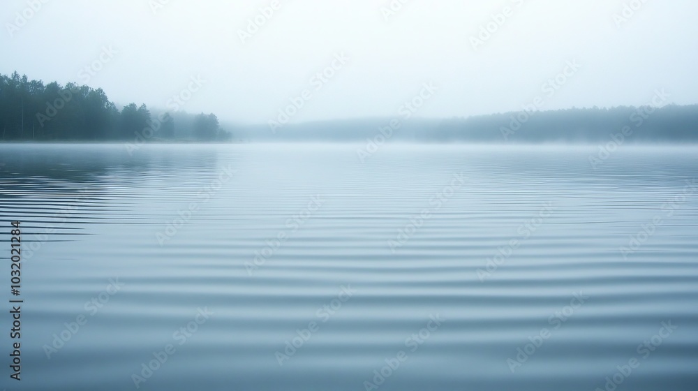 Serene Misty Lake Surrounded by Dense Forests Serene Misty Lake Surrounded by Dense Forests