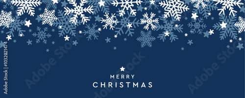 blue banner christmas card with snowflake border vector illustration