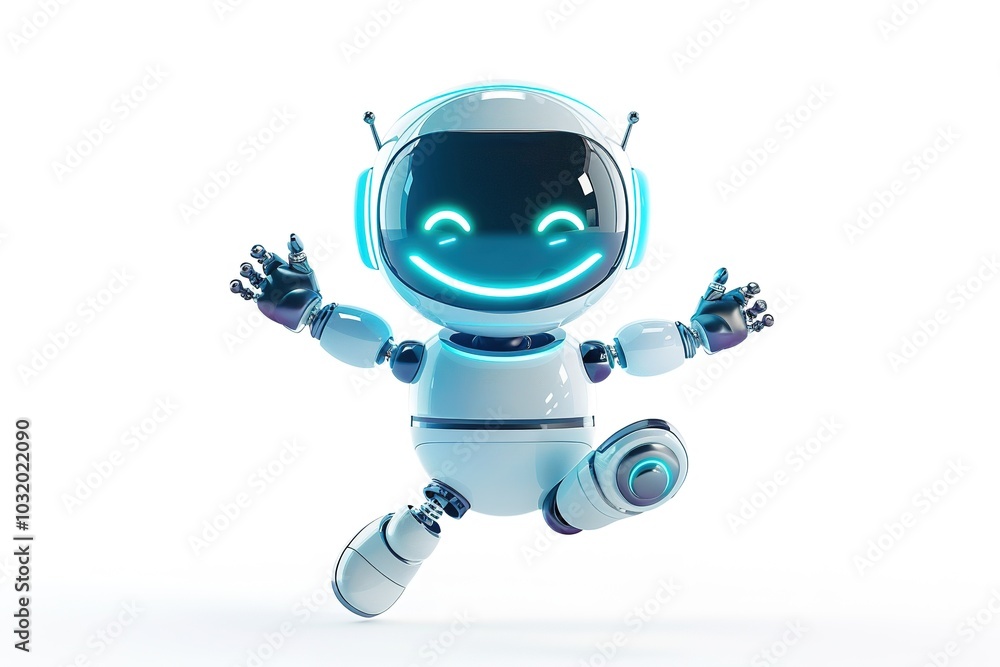 Happy jumping robot with blue LED face display and space helmet Happy jumping robot with blue LED face display and space helmet