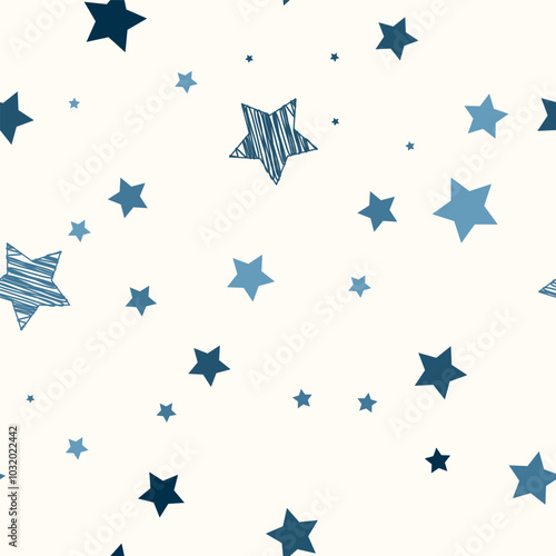 Create a magical atmosphere with a seamless vector pattern of stars! Delicate blue shades on a white background will bring a sense of heavenly harmony and tranquility to your design.