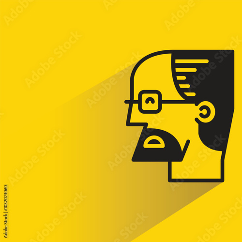 bald man icon with shadow on yellow background