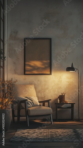 Cozy Living Room Interior Design with Armchair Side Table and Floor Lamp