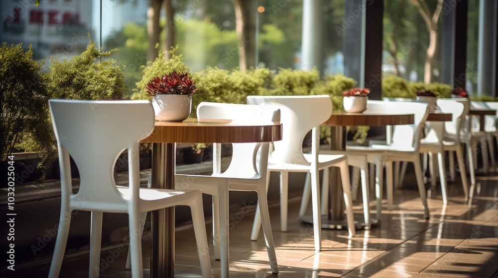 Obraz premium White Chairs and Tables in a Cafe
