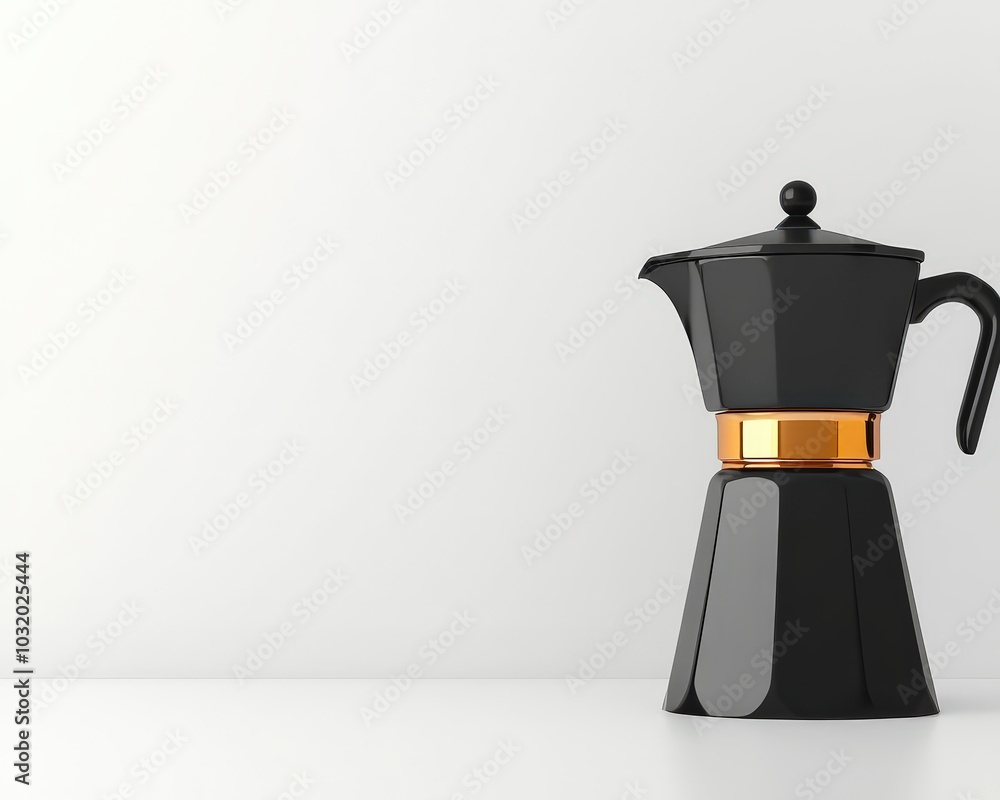 Modern, sleek Moka Pot design on a white background, emphasizing simplicity Modern, sleek Moka Pot design on a white background, emphasizing simplicity