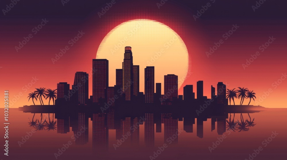 Stunning sunset over urban skyline a vibrant reflection of city life and nature's beauty in harmony during dusk Stunning sunset over urban skyline a vibrant reflection of city life and nature's beauty in harmony during dusk