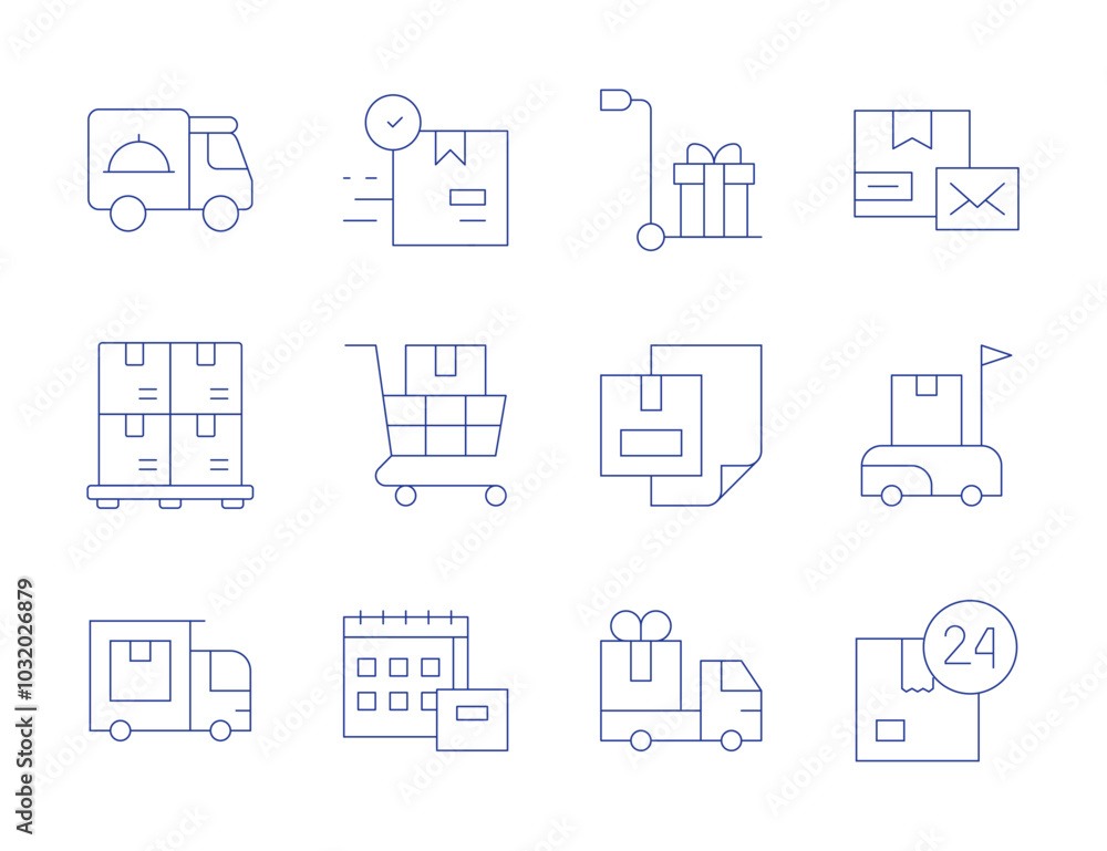 Delivery icons. Thin Line style, editable stroke. package, packing, delivery box, delivery day, delivery package, delivery truck, delivery Delivery icons. Thin Line style, editable stroke. package, packing, delivery box, delivery day, delivery package, delivery truck, delivery