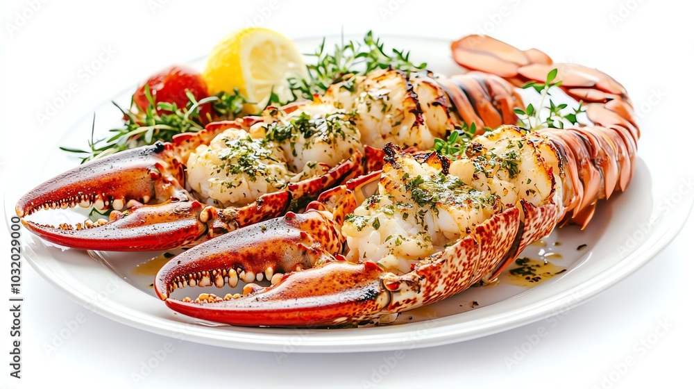 Grilled lobster tails on a white plate.