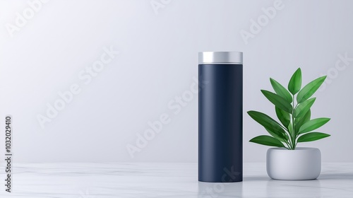 Wallpaper Mural Stylish water bottle and modern plant against a minimalist background, perfect for eco-friendly lifestyle. Torontodigital.ca