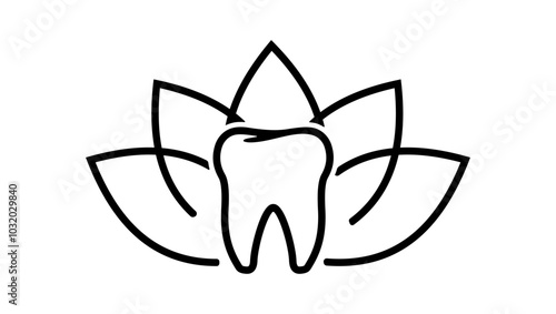 Dental Care,Tooth like lotus flower, Black Isolated Silhouette