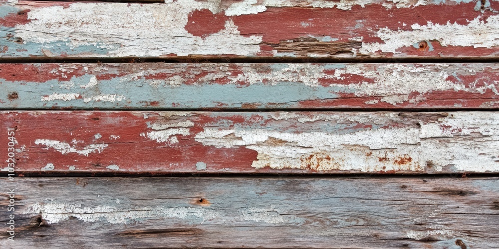 Obraz premium Weathered wood planks with chipped paint.