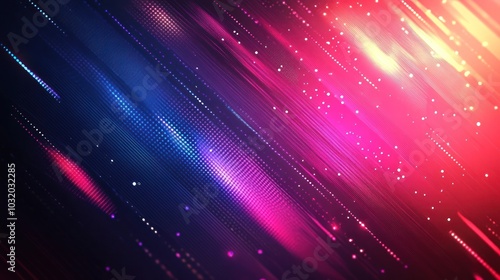 Abstract background with diagonal streaks of pink, red, and blue light on a black background.