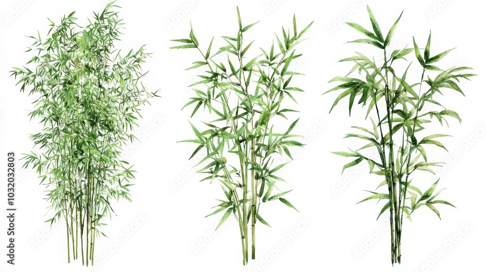Watercolor Bamboo Plants Set. Watercolor Bamboo Plants Set.