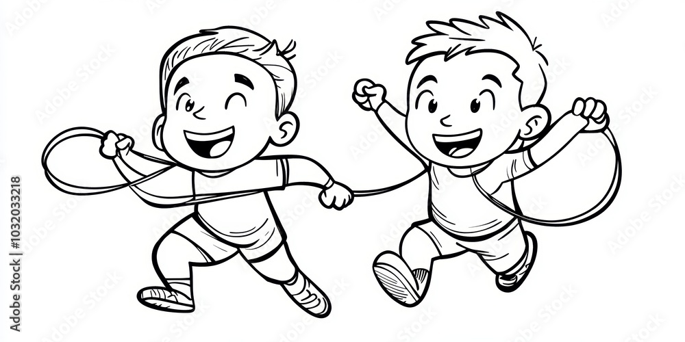 Two happy cartoon boys running. Two happy cartoon boys running.