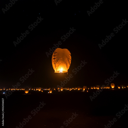 Sky lantern floating in the...