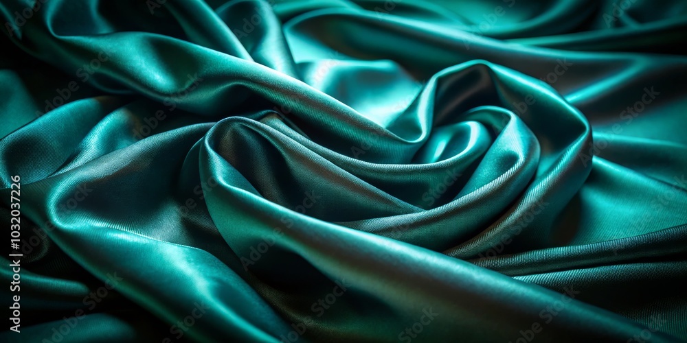 Fototapeta premium Emerald Green Satin Fabric Draped Closeup,Texture,Abstract