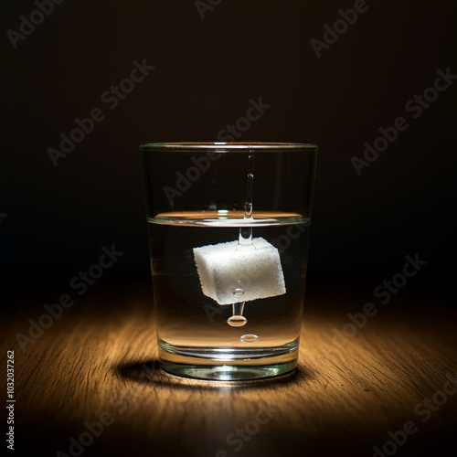 Ice cube melting in a glass...