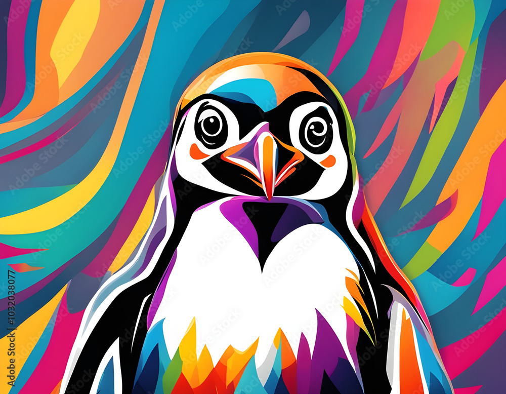 Fototapeta premium colorful penguin with cool isolated pop art style background