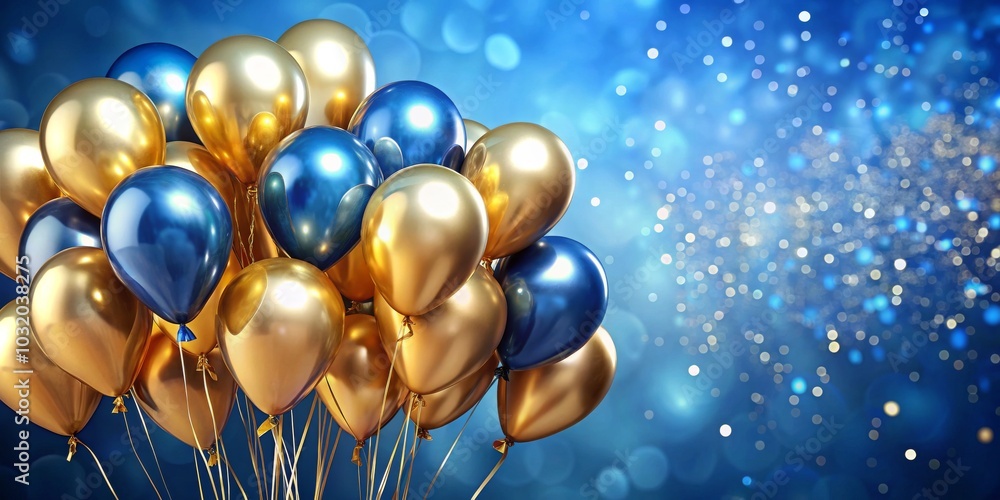 Golden and Blue Balloons Against a Bokeh Background, celebration, party Golden and Blue Balloons Against a Bokeh Background, celebration, party