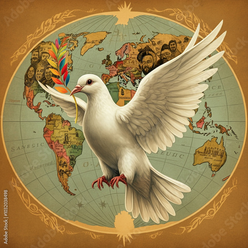 Dove on a vintage world map...