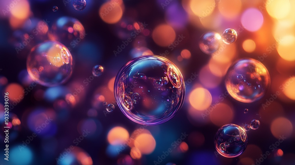 Abstract Colorful Bubbles on Dark Background with Bokeh Lights Abstract Colorful Bubbles on Dark Background with Bokeh Lights